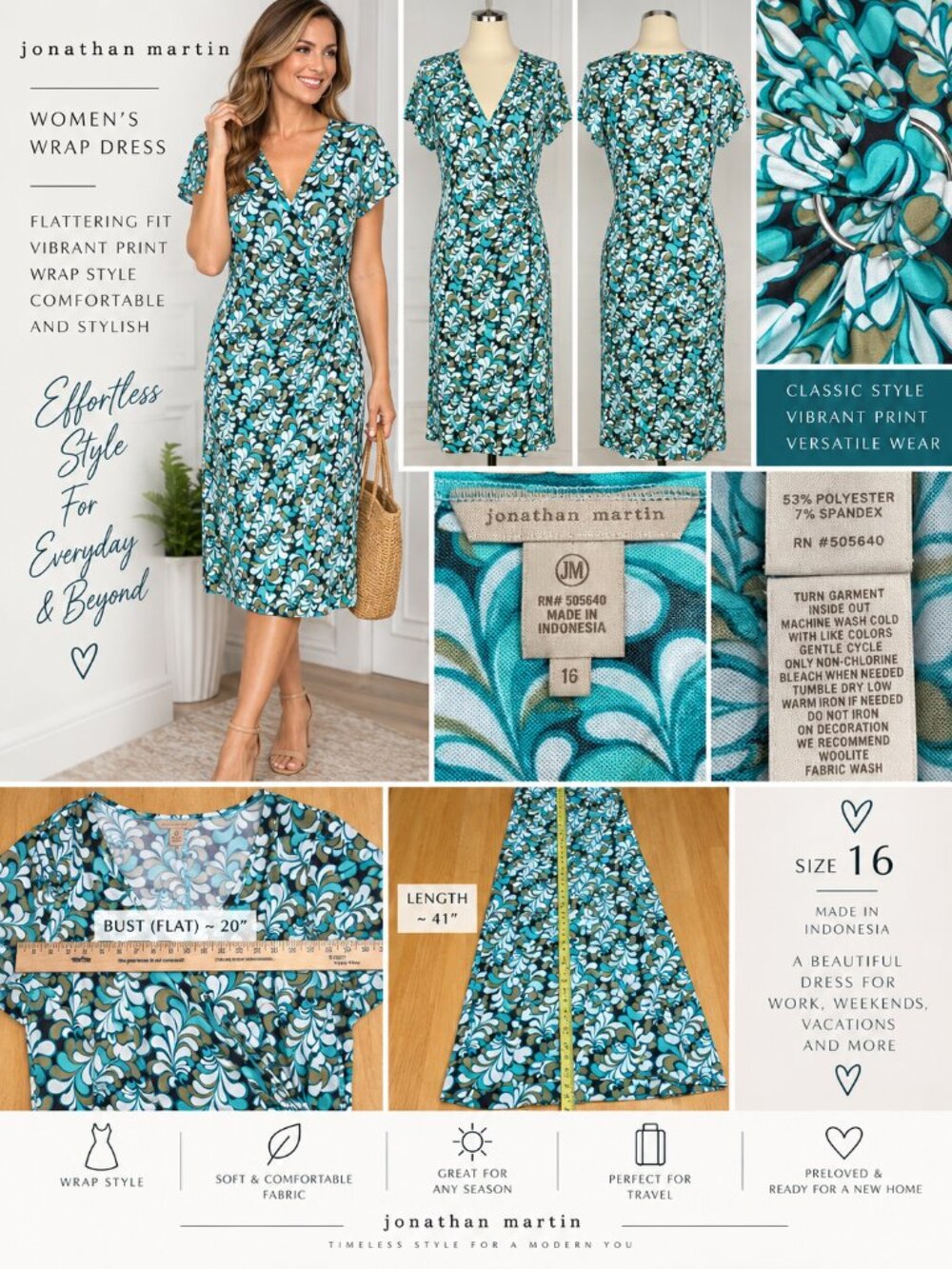 Jonathan Martin Retro Mod Floral Wrap Midi Dress Size 16